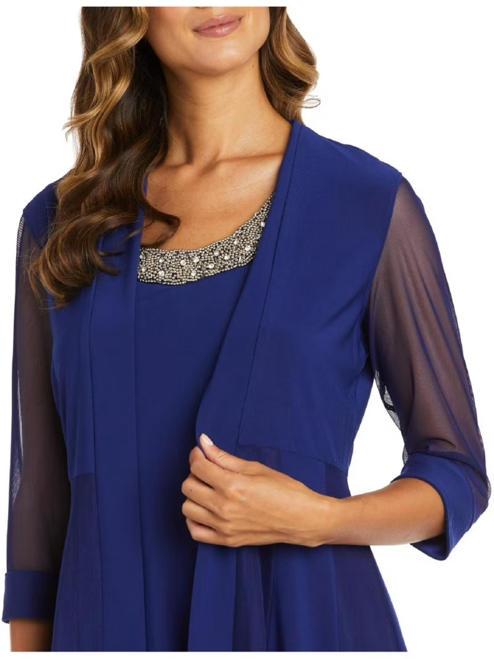 R&M Richards Royal Blue 2-Piece Beaded Neck Jacket Dress Set Size 10